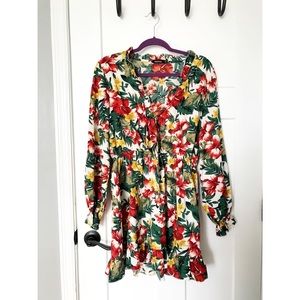 Floral Ruffle Dress with Front Ties